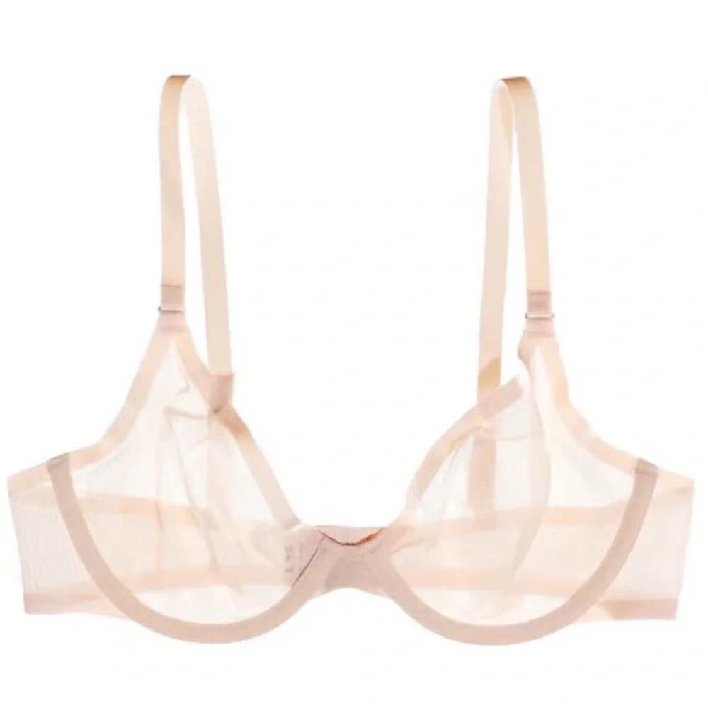 Brand New CUUP The Plunge Mesh Bra Sand Beige Nude Blush Pearl Sheer Wired Net
